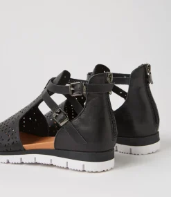 Lopical Black White Leather Sandals