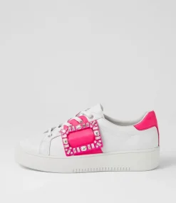 Loredos White Hot Pink Leather Sneakers