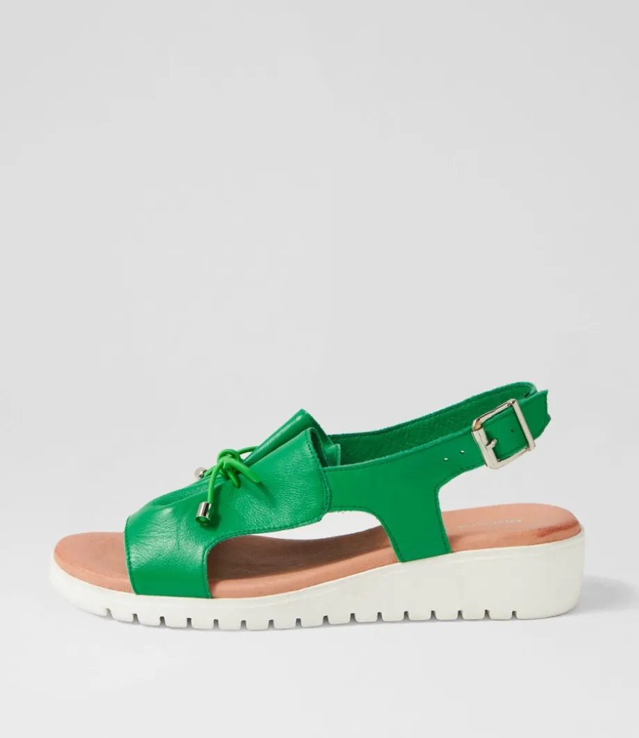 Malika Bright Emerald White Leather Sandals