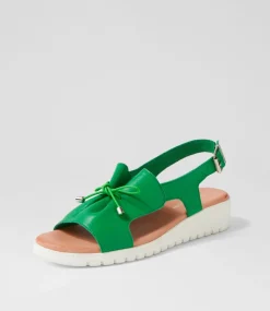 Malika Bright Emerald White Leather Sandals