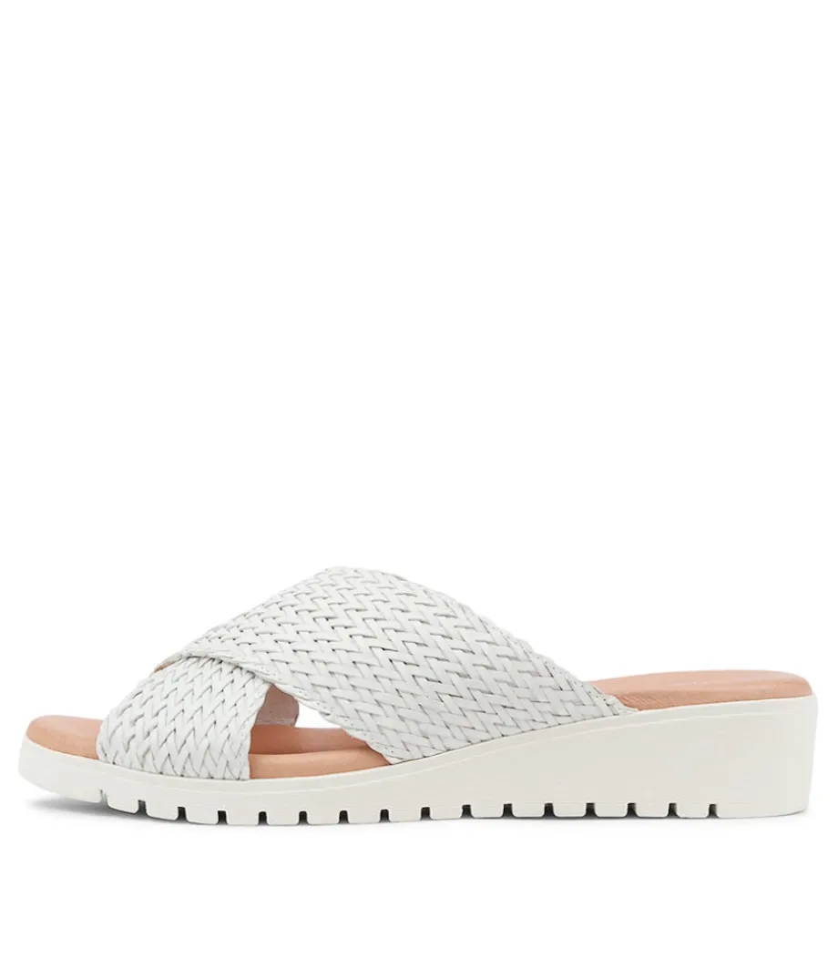 Manal White Weave Slides