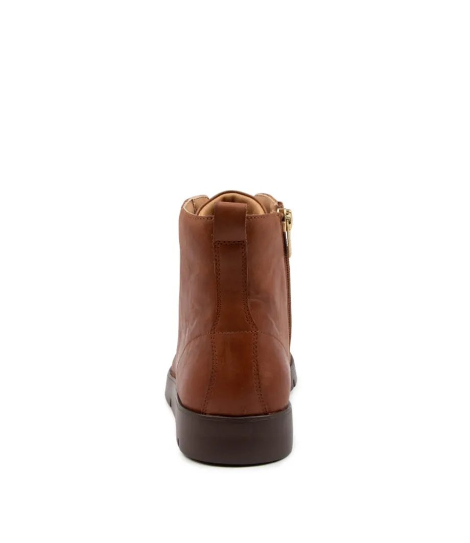 Manila W Cognac Leather Ankle Boots