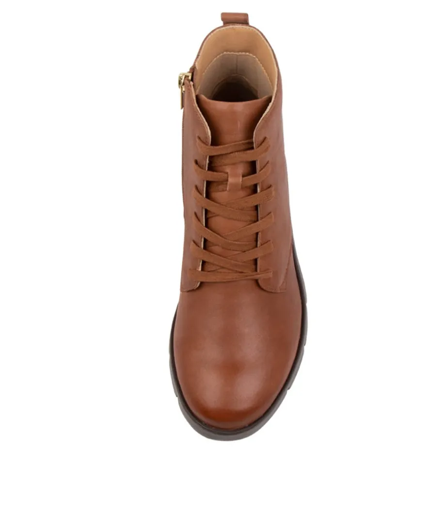 Manila W Cognac Leather Ankle Boots