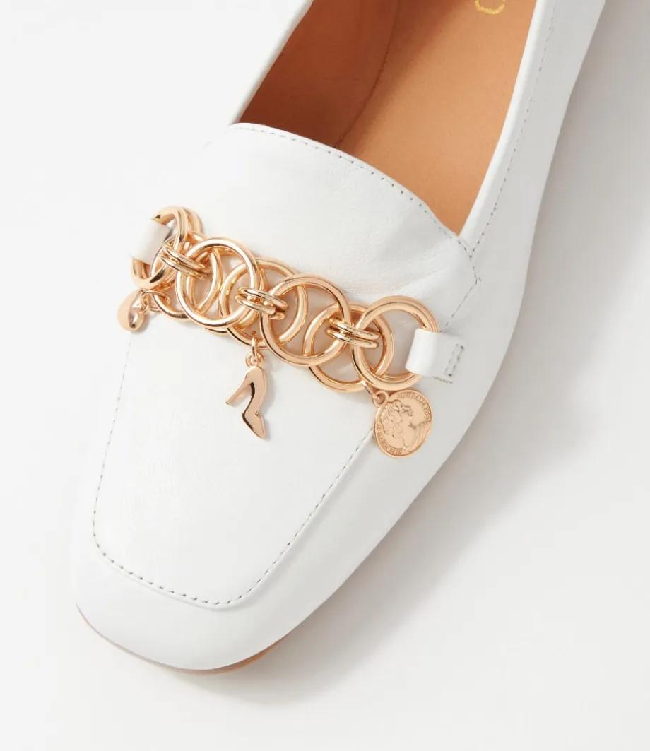 Mennat White Leather Loafers