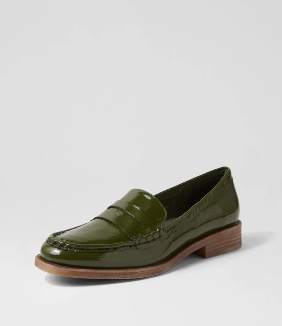 Messina Khaki Patent Leather Loafers