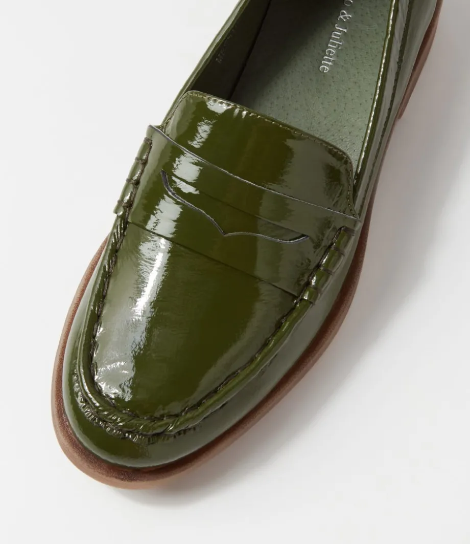 Messina Khaki Patent Leather Loafers