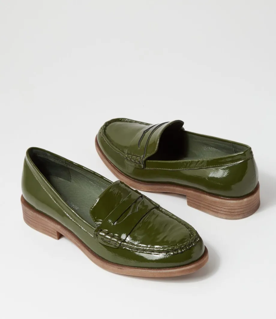 Messina Khaki Patent Leather Loafers