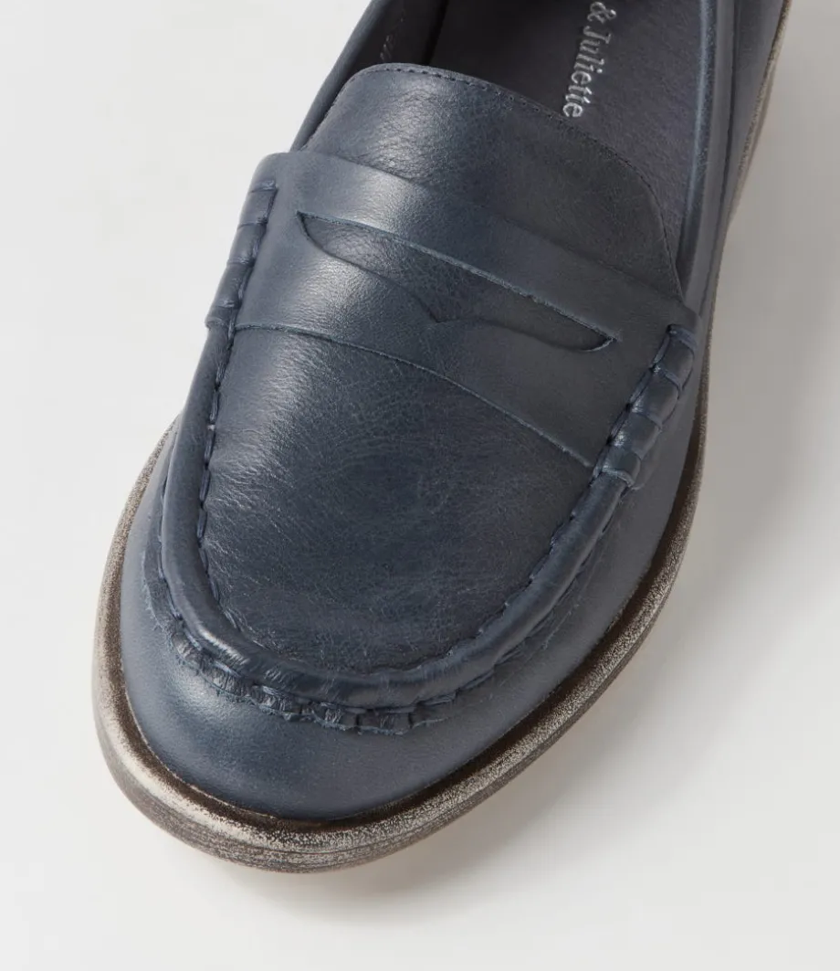 Messina Navy Leather Loafers