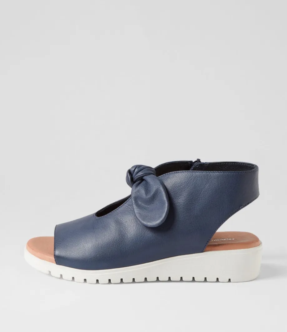 Moneka Navy White Leather Sandals