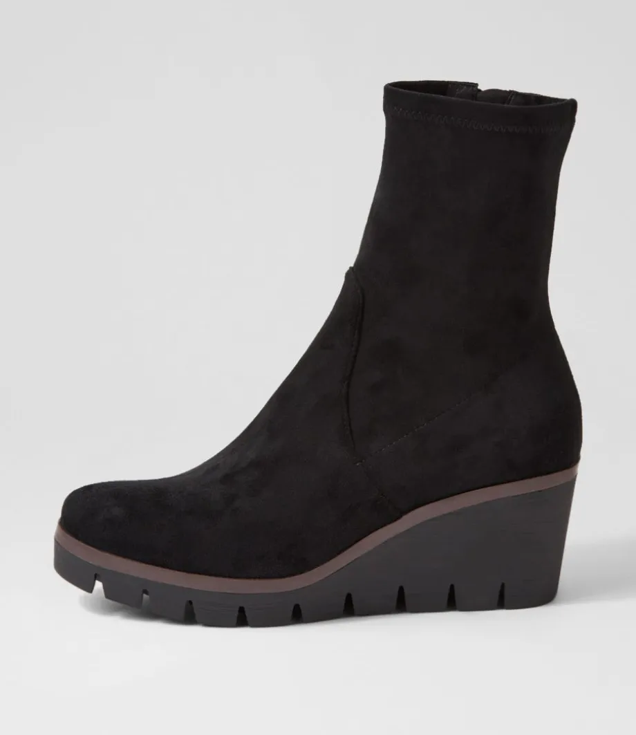 Nibal Black Stretch Microsuede Ankle Boots