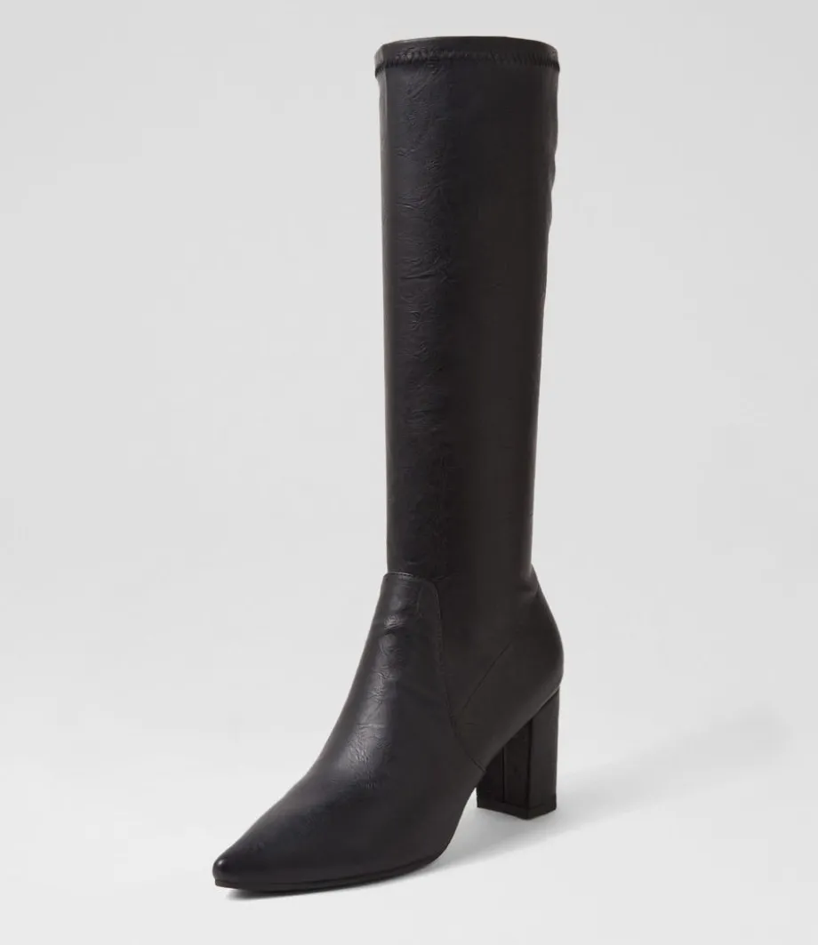 Norass Black Stretch Shrunken Knee High Boots