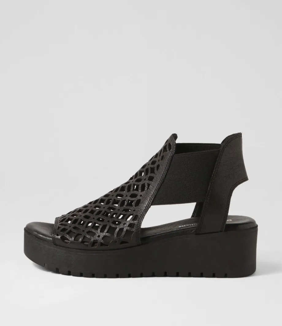 Odate Black Leather Sandals