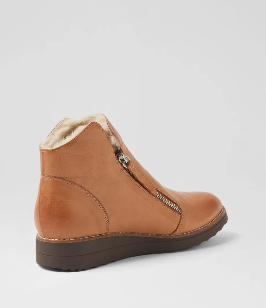 Opal Tan Leather Fur Ankle Boots