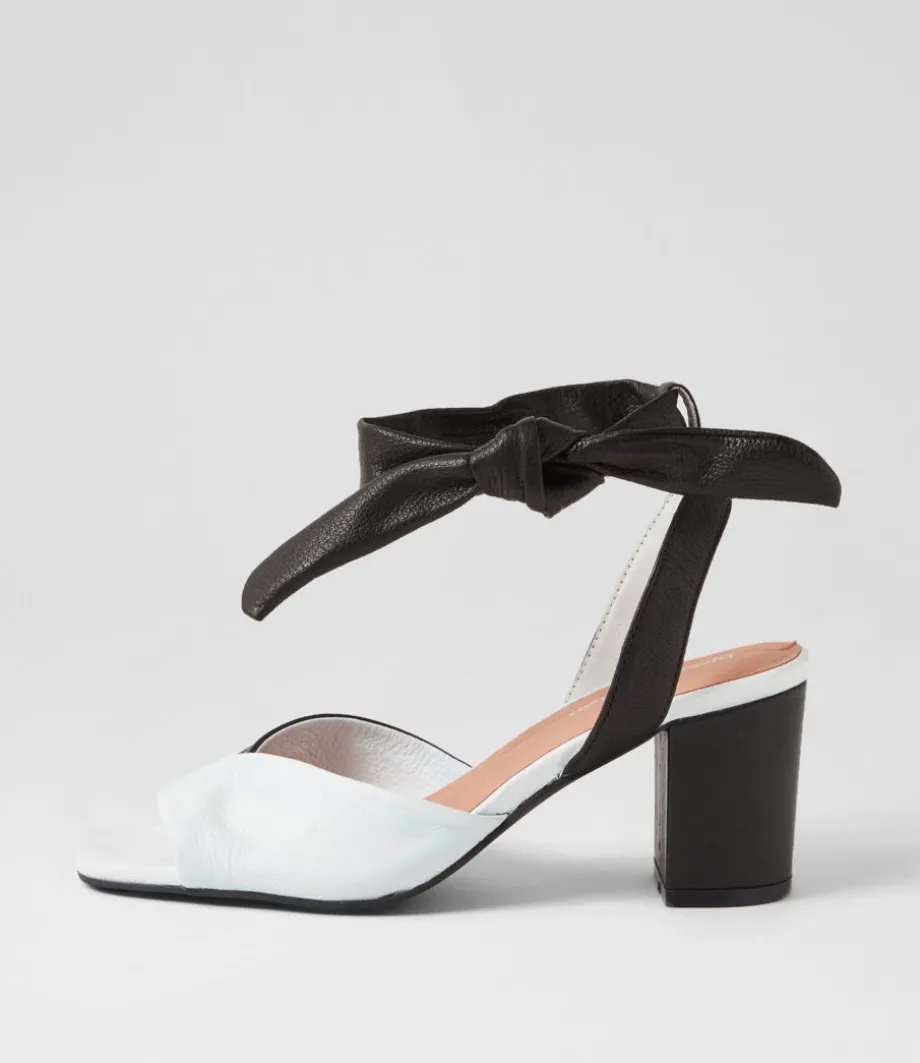 Pavoom White Black Leather Sandals