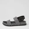 Quffle Black White Stripe Leather Sandals