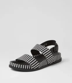 Quffle Black White Stripe Leather Sandals