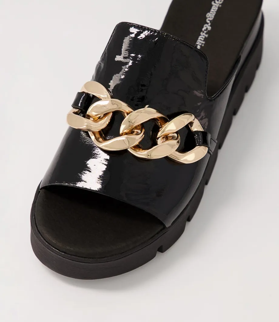 Rablise Black Patent Sole Slides