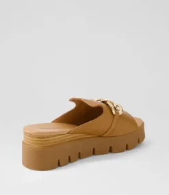 Rablise Dark Tan Light Tan Leather Slides