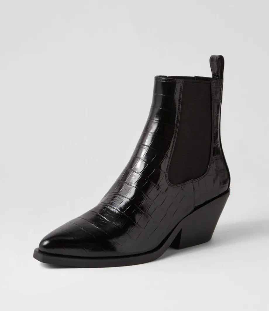 Rage Black Croc Patent Leather Chelsea Boots