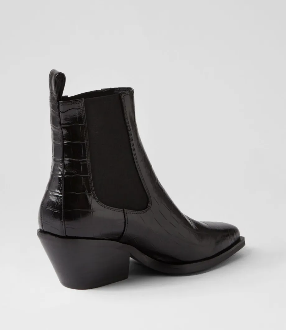 Rage Black Croc Patent Leather Chelsea Boots
