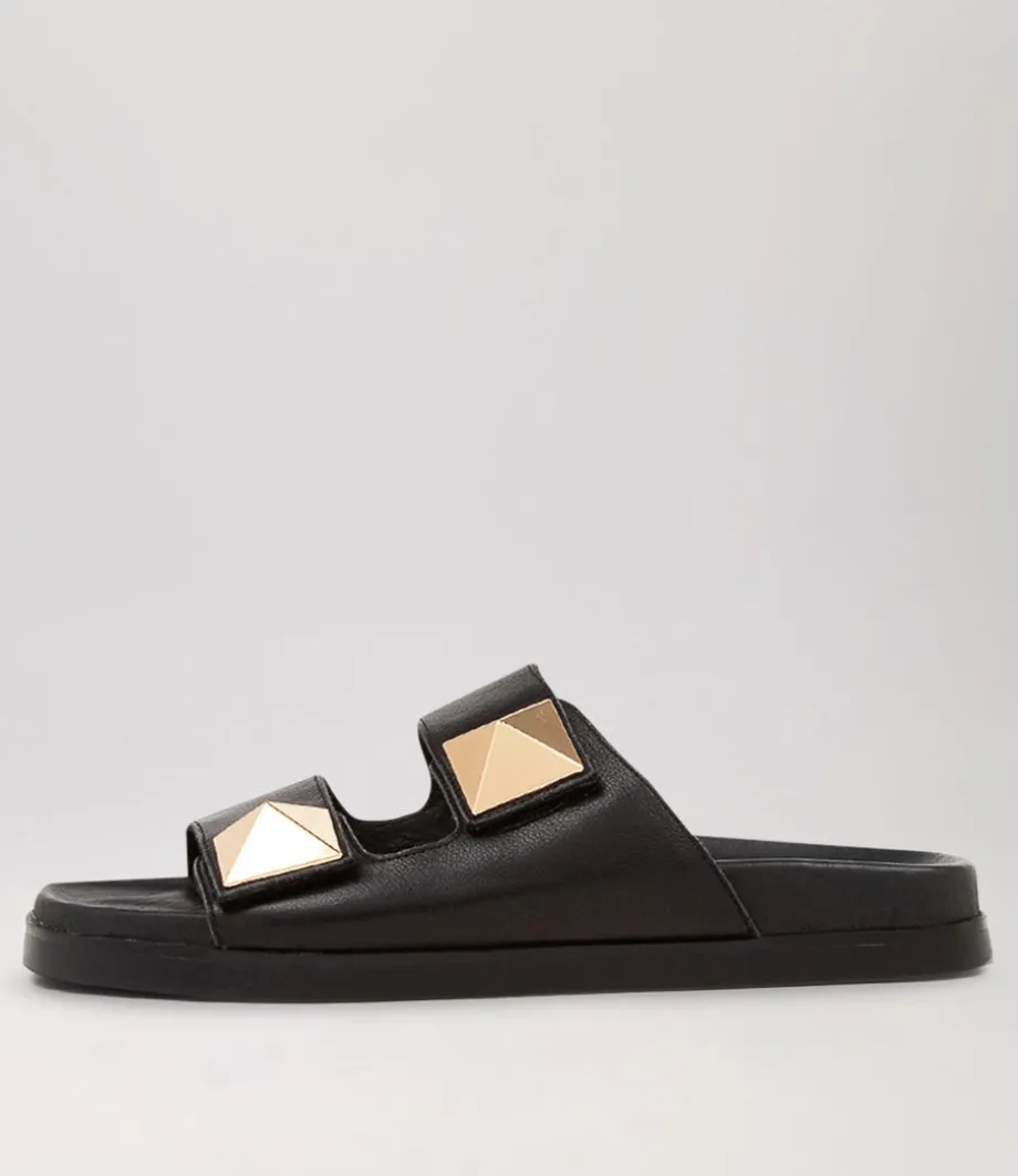 Redding Black Leather Slides
