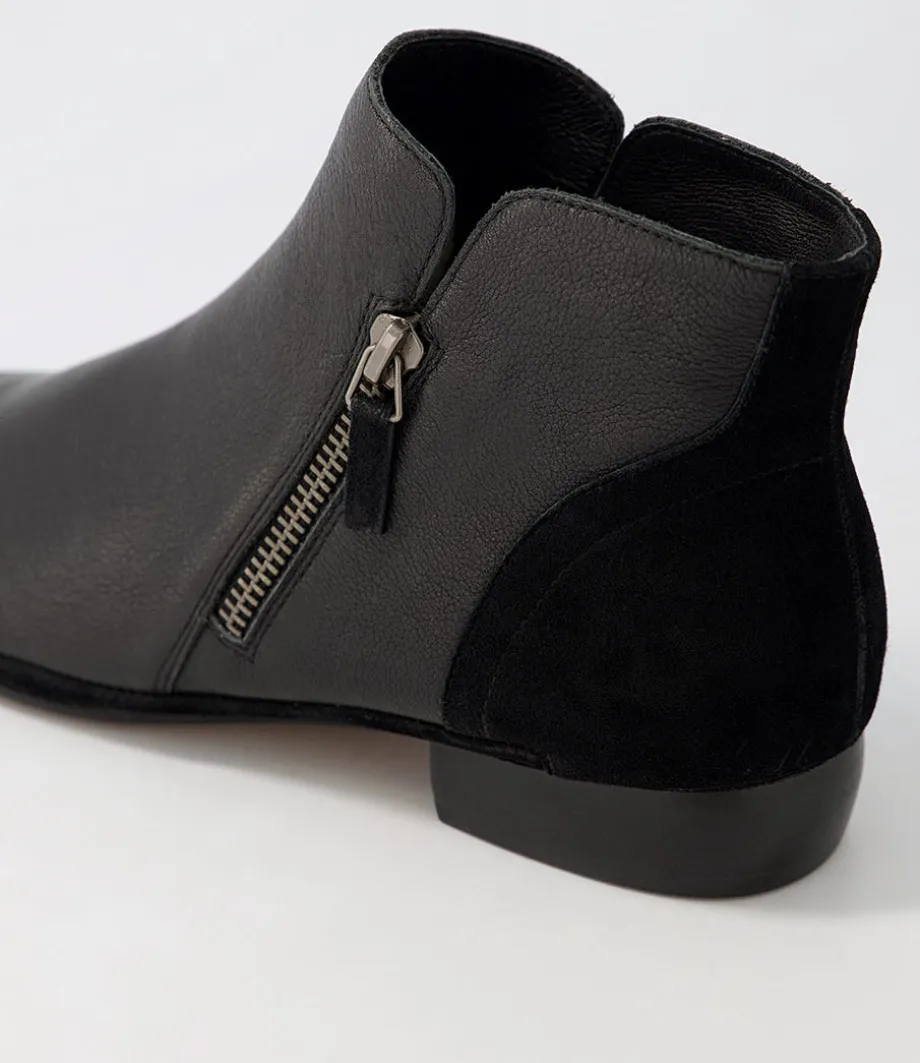Ronele Black Leather Suede Ankle Boots