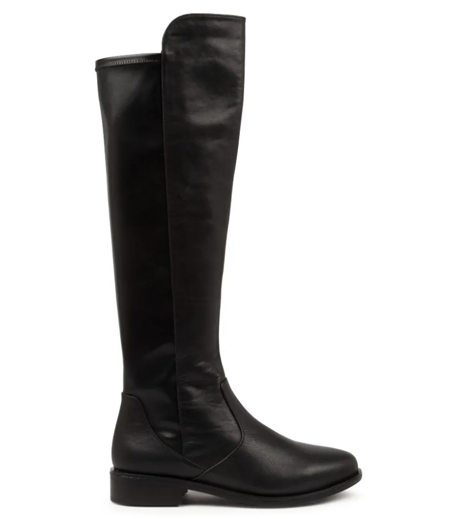 Sallies Xf Black Stretch Leather Knee High Boots