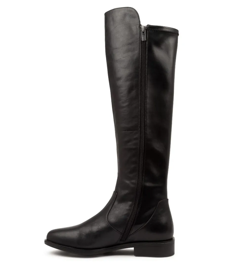 Sallies Xf Black Stretch Leather Knee High Boots