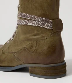 Sanja 18 Olive Leather Lace Up Boots