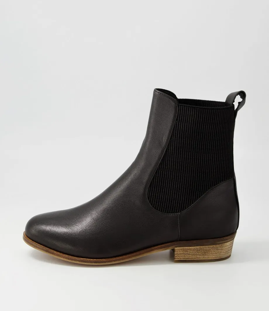 Satima Black Leather Elastic Ankle Boots