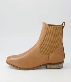 Satima Dark Tan Leather Elastic Ankle Boots
