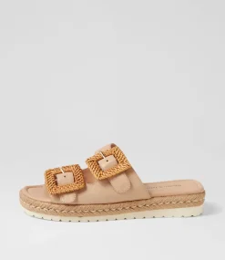 Savi Camel Natural Leather Buckle Slides