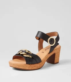 Sente Schwarz Gold Leather Sandals