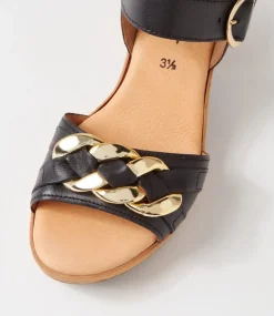 Sente Schwarz Gold Leather Sandals