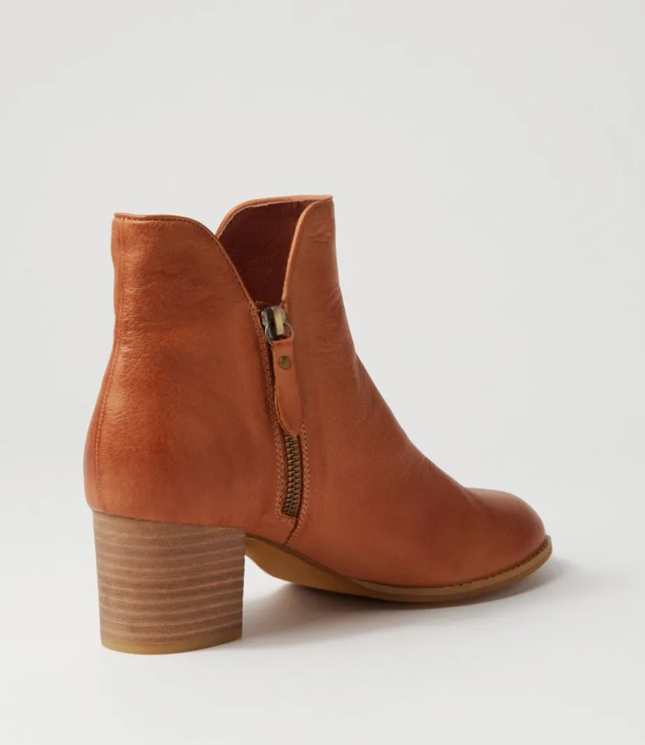 Shiannely Cognac Leather Ankle Boots