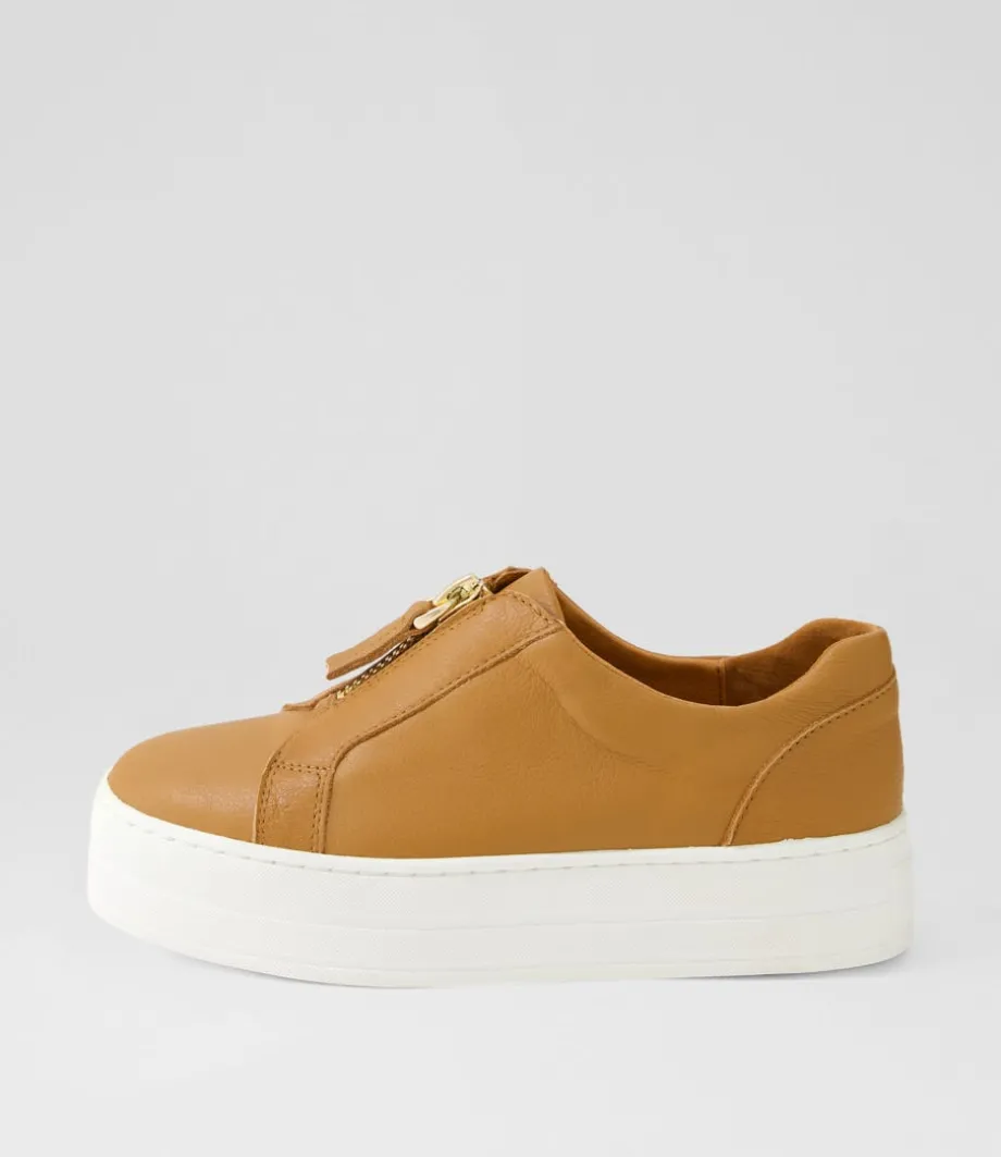 Sippu Dark Tan White Leather Sneakers