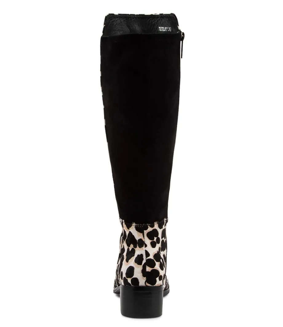 Tetley White Black Leather Knee High Boots