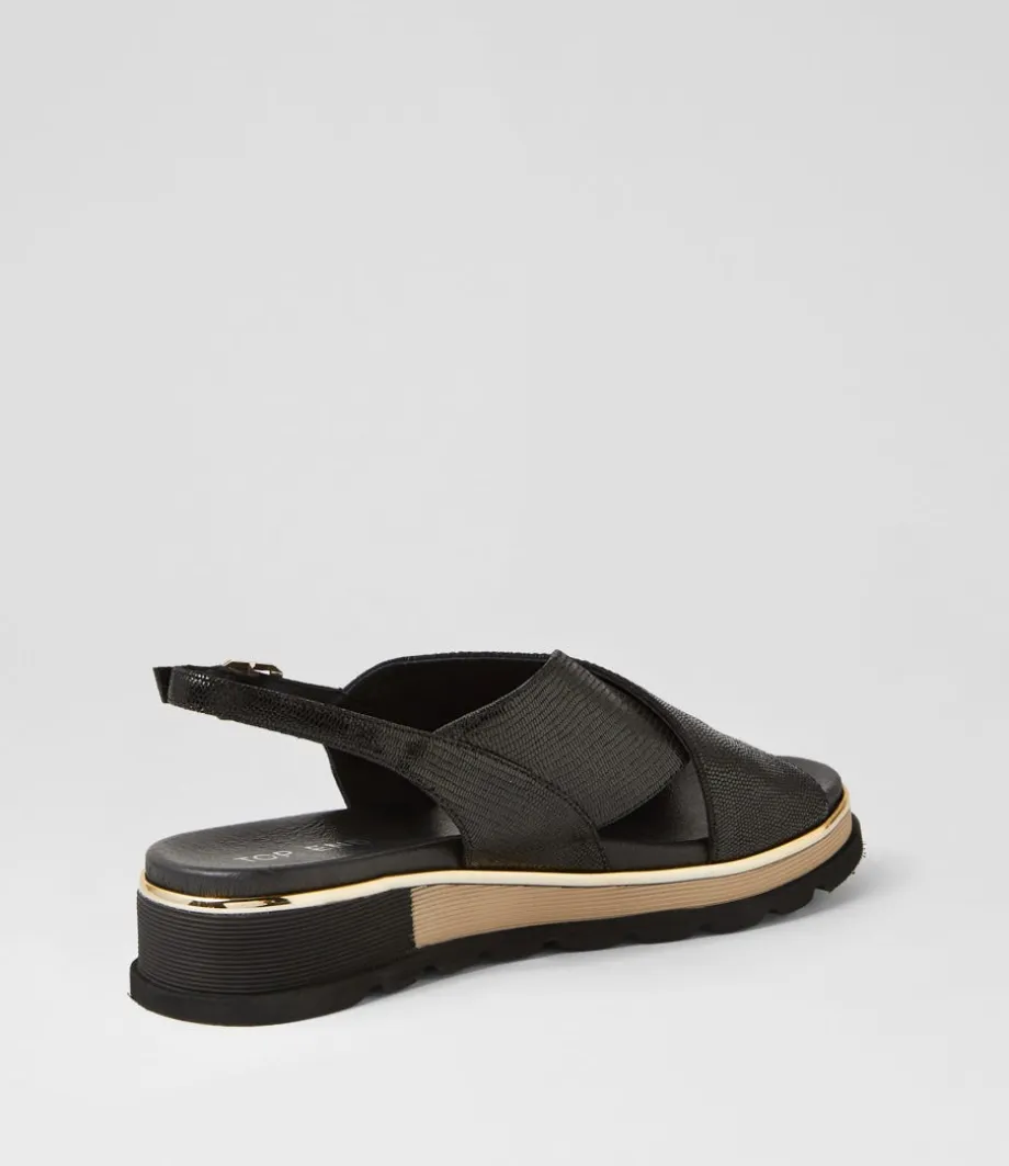 Ulrika Black Lizard Leather Sandals