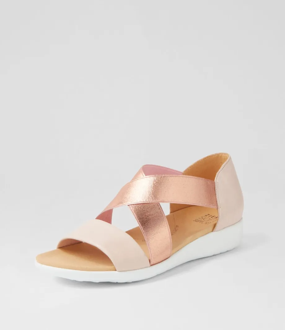 Umato W Dusty Pink Rose Gold Leather Elastic Sandals