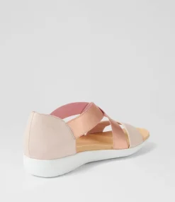 Umato W Dusty Pink Rose Gold Leather Elastic Sandals