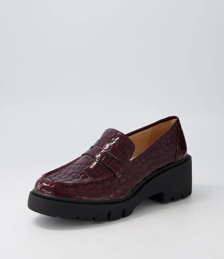 Unice Shiraz Black Patent Croc Leather Heels