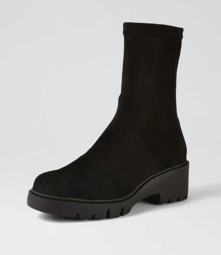 Urina Black Stretch Microsuede Ankle Boots