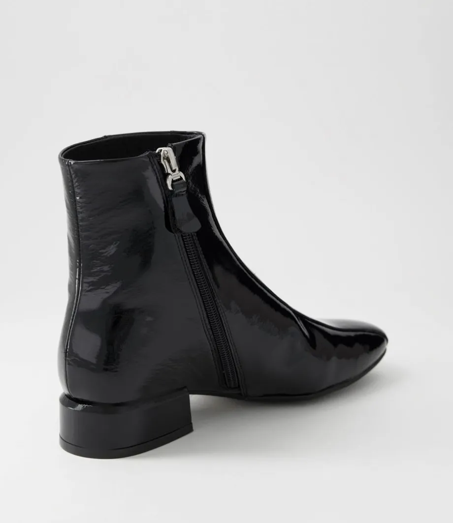 Vamee Black Patent Leather Ankle Boots