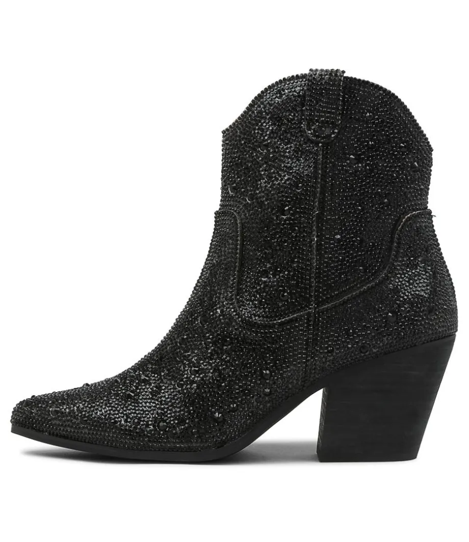 Wagon Black Jewel Fabric Ankle Boots Bh