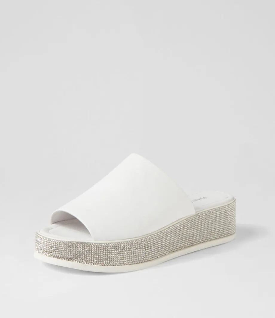 Waidest White Leather Slides