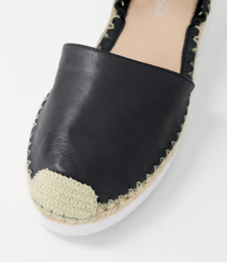 Wiela Black Leather Espadrilles