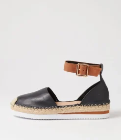 Wolver Black Tan Leather Espadrilles