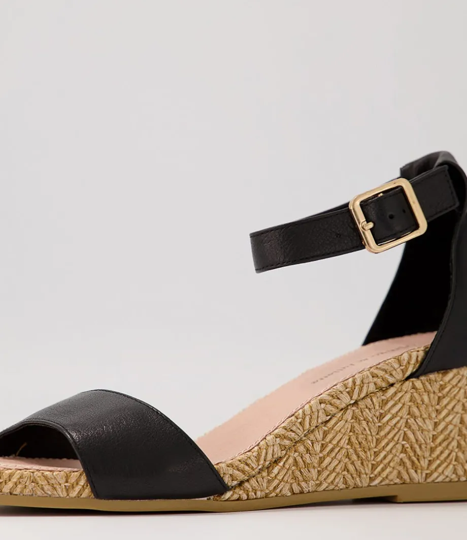 Woolysa Black Tan Leather Syn Raffia Sandals
