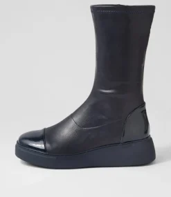 Yiggy Navy Patent Stretch Calf Boots